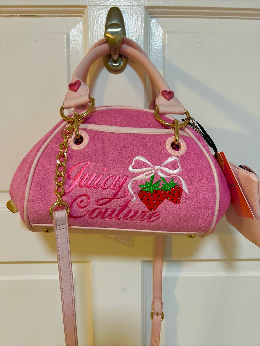 NWT Juicy Couture Pink Strawberry Embroidered Mini Bowling Bag